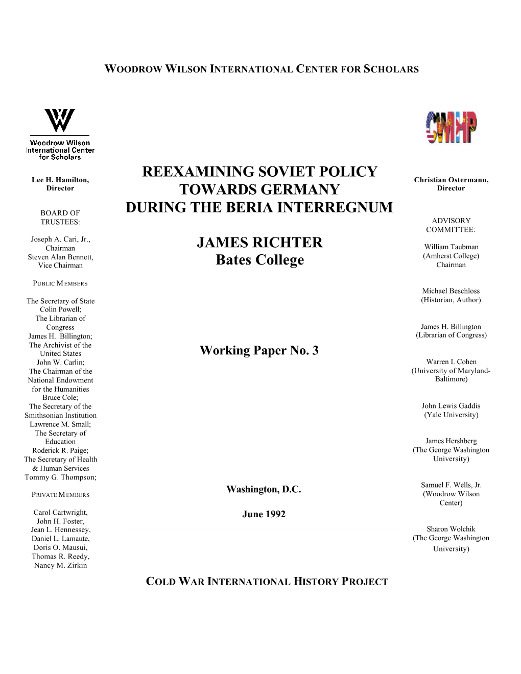 Reexamining Soviet Policy Towards Germany During the Beria Interregnum”