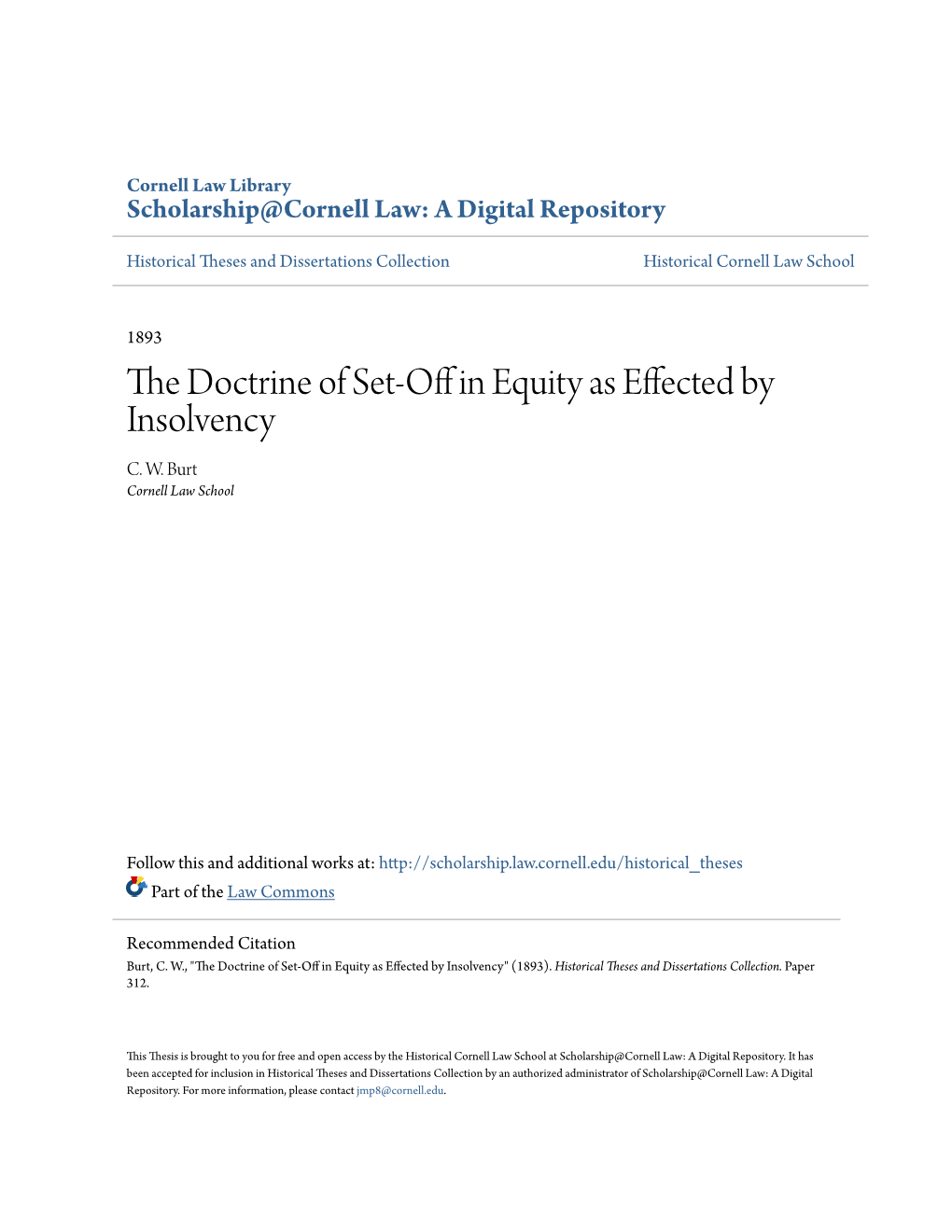 The Doctrine of Set-Off in Equity As Effected by Insolvency