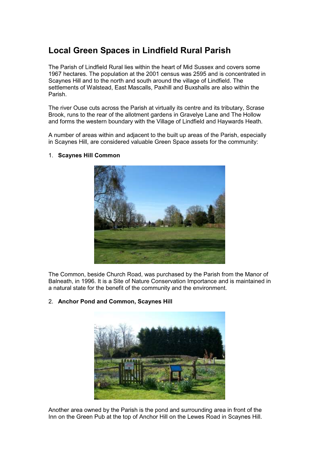 Local Green Spaces in Lindfield Rural Parish