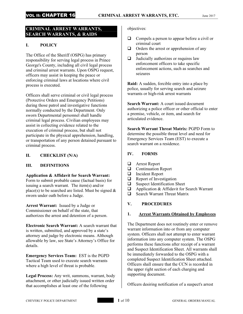 Vol Ii: Chapter 16 Criminal Arrest Warrants, Search