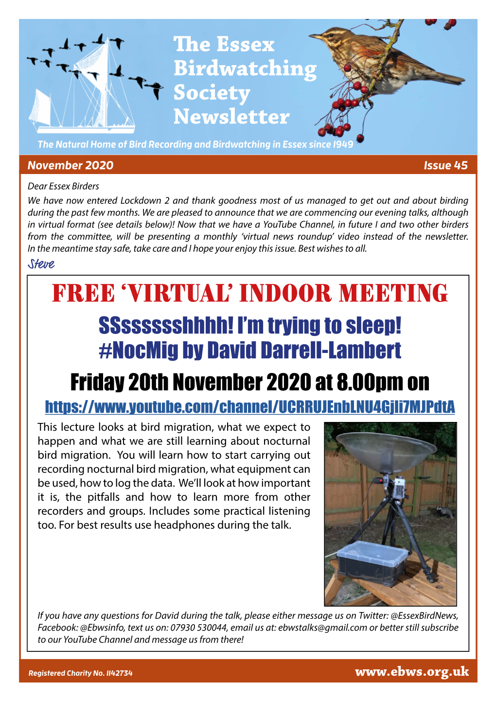 The Essex Birdwatching Society Newsletter the Natural Home of Bird Recording and Birdwatching in Essex Since 1949 November 2020 Issue 45