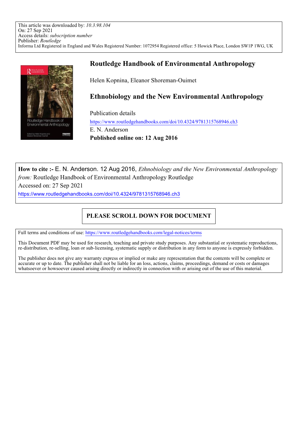 Routledge Handbook of Environmental Anthropology