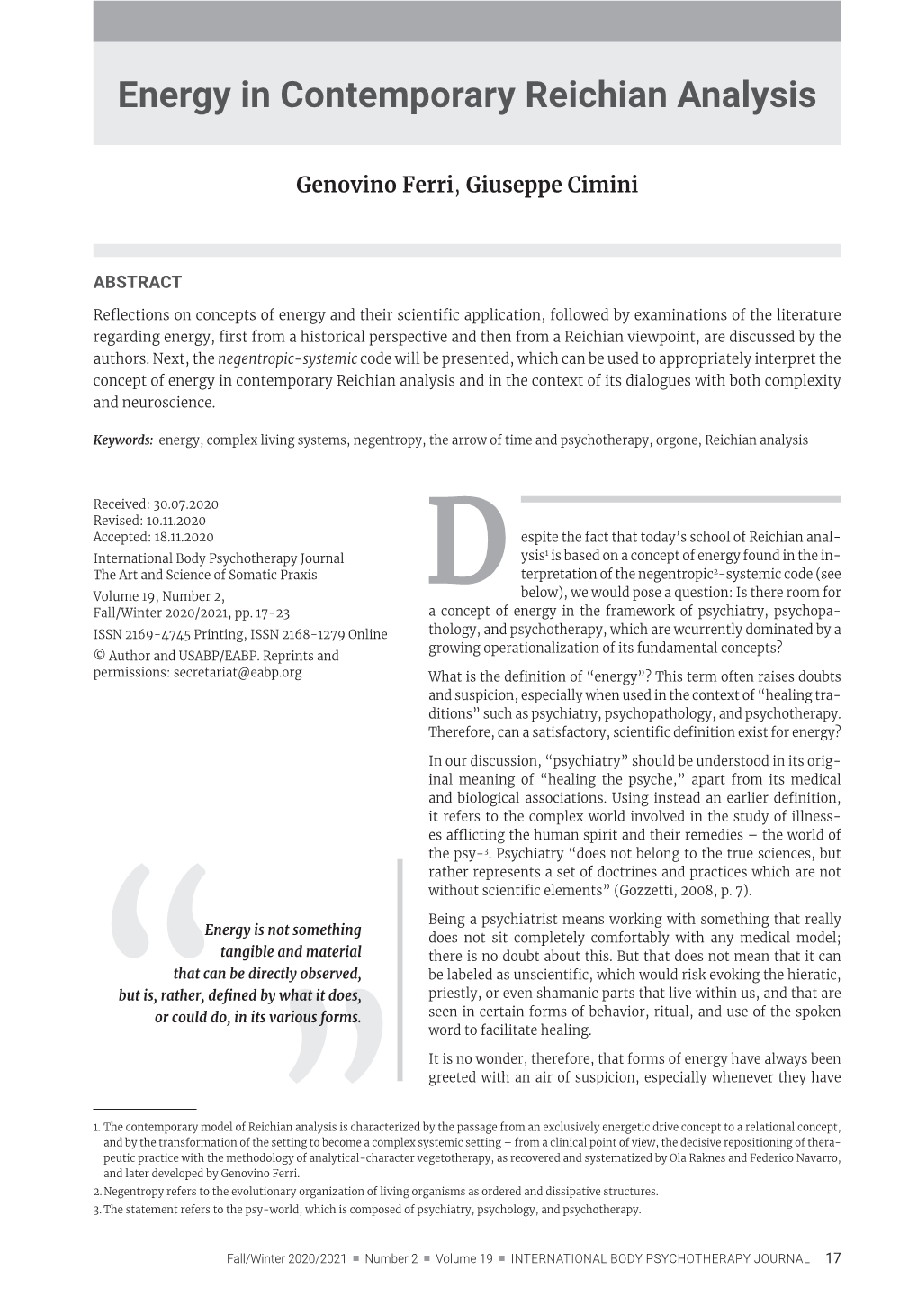 Energy in Contemporary Reichian Analysis