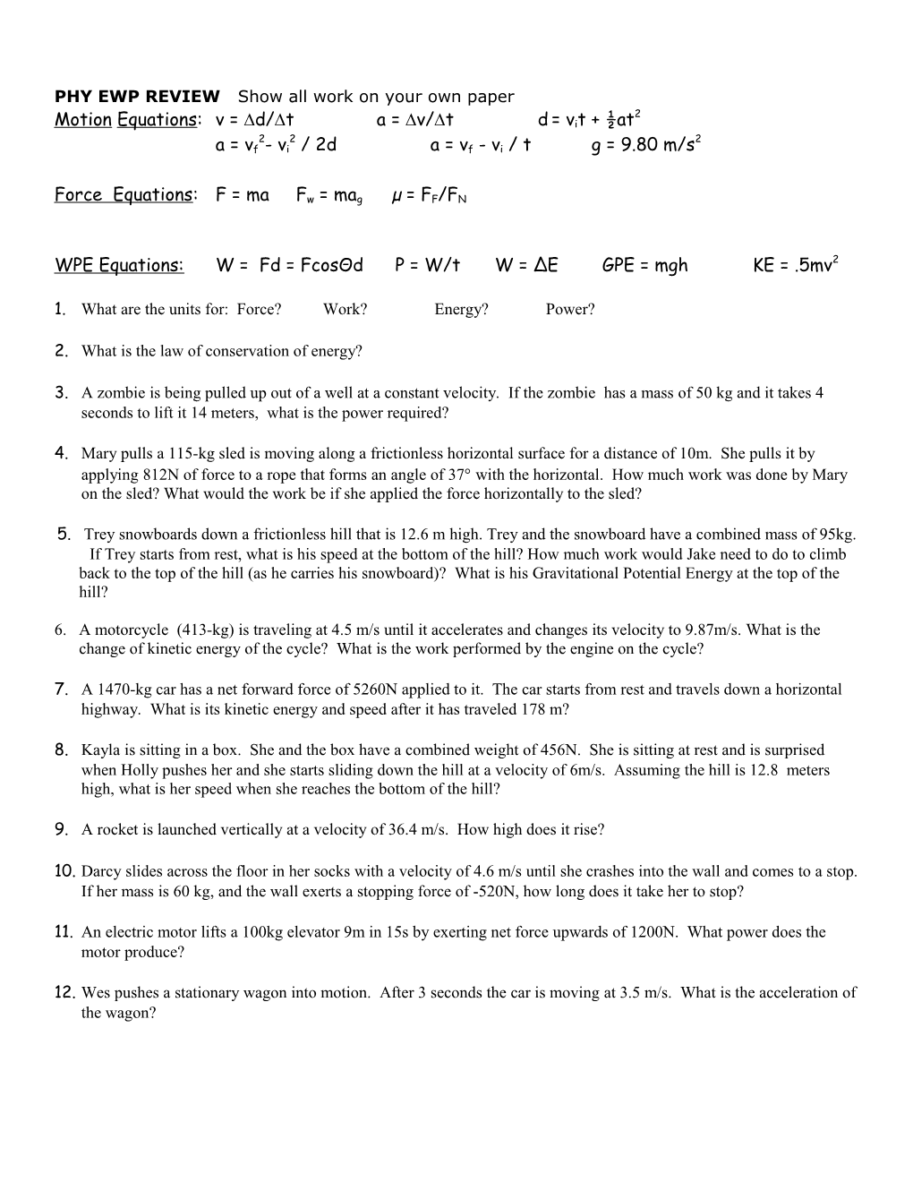 Unit: Mathematics Review