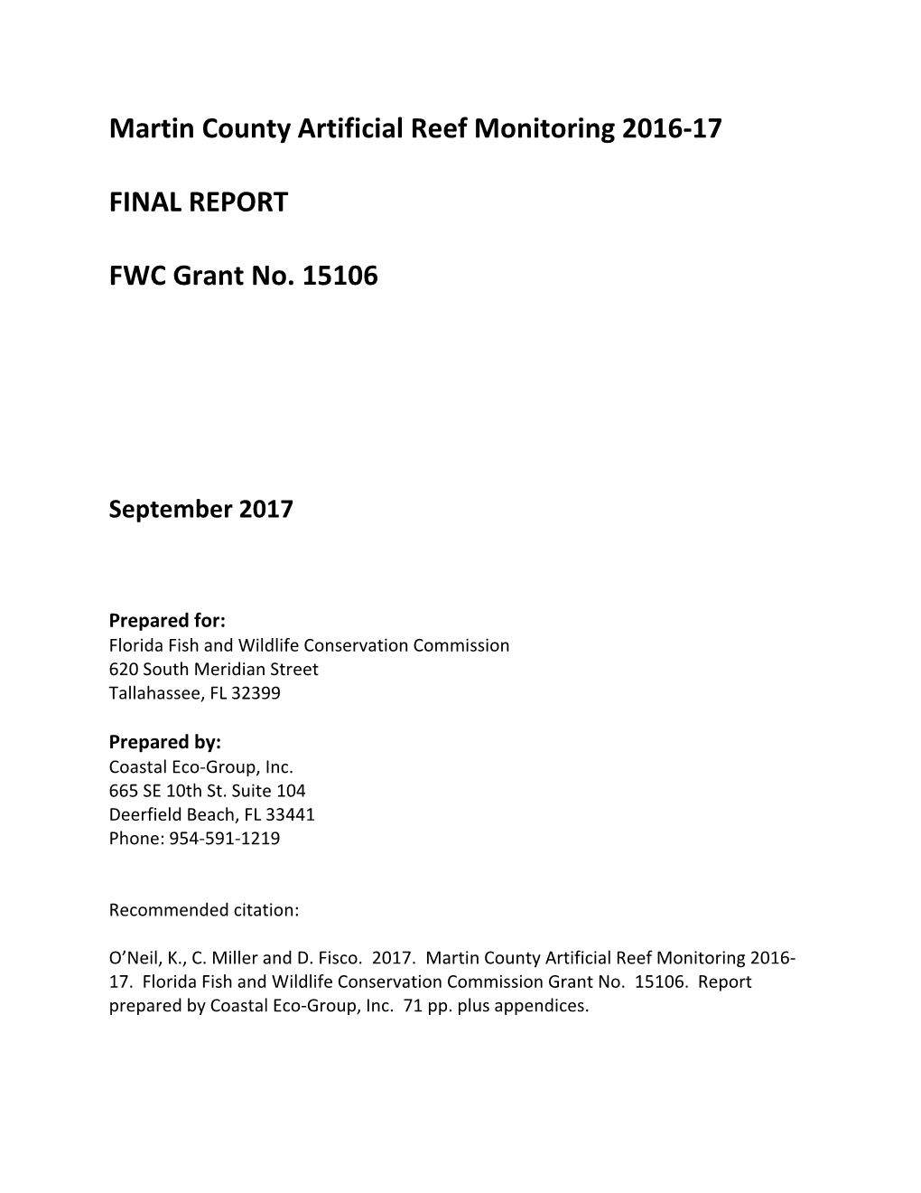 Martin County Artificial Reef Monitoring 2016-17 FINAL