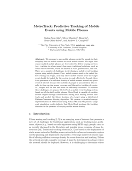 Metrotrack: Predictive Tracking of Mobile Events Using Mobile Phones