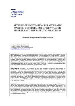 Altered Glycosylation in Pancreatic Cancer: Development of New Tumor Markers and Therapeutic Strategies