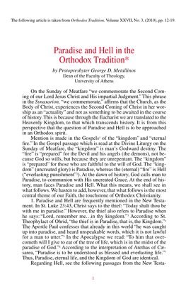 Paradise and Hell in the Orthodox Tradition* by Protopresbyter George D