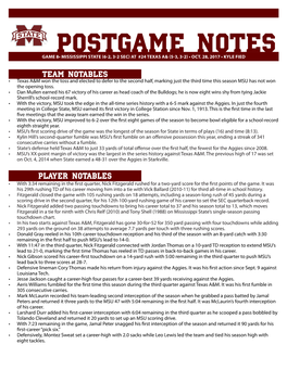 Postgame Notes Game 8• Mississippi State (6-2, 3-2 Sec) at #24 Texas A& (5-3, 3-2) • Oct