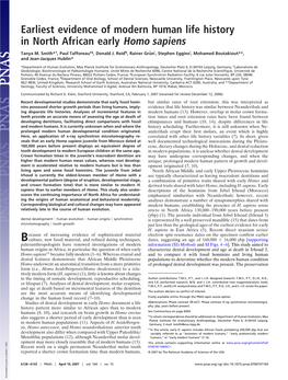 Earliest Evidence of Modern Human Life History in North African Early Homo Sapiens