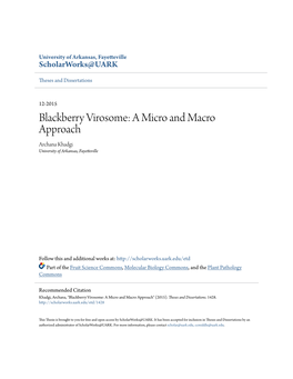 Blackberry Virosome: a Micro and Macro Approach Archana Khadgi University of Arkansas, Fayetteville