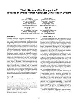 Shall I Be Your Chat Companion?” Towards an Online Human-Computer Conversation System