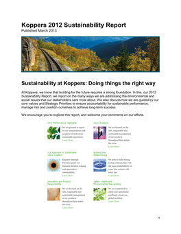 Koppers 2012 Sustainability Report Published March 2013