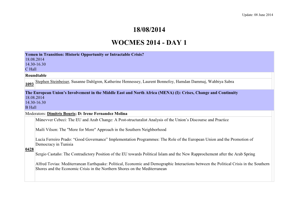 18/08/2014 Wocmes 2014 - Day 1