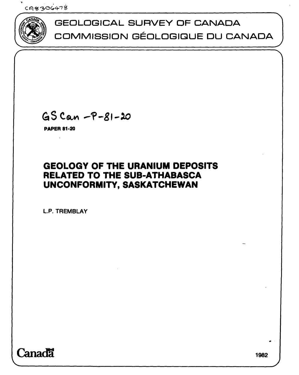 Geology of the Uranium Deposits Related to the Sub-Athabasca Unconformity, Saskatchewan