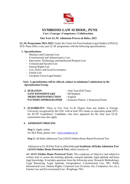 SYMBIOSIS LAW SCHOOL, PUNE Care | Courage | Competence | Collaboration One Year LL.M