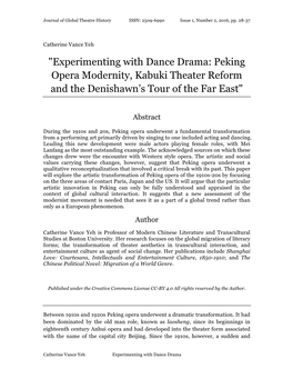 "Experimenting with Dance Drama: Peking Opera Modernity, Kabuki Theater Reform and the Denishawn’S Tour of the Far East"