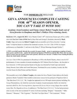 Geva Announces Complete Casting for 40 Season