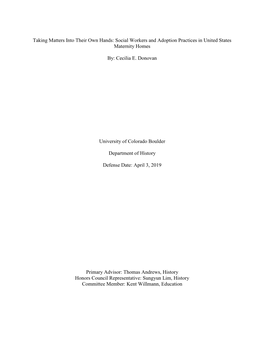 Taking Matters Into Their Own Hands: Social Workers and Adoption Practices in United States Maternity Homes