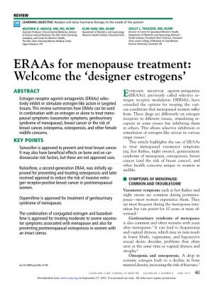Eraas for Menopause Treatment: Welcome the ‘Designer Estrogens’