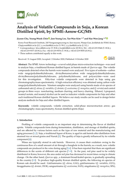 Analysis of Volatile Compounds in Soju, a Korean Distilled Spirit, by SPME-Arrow-GC/MS