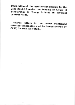 Awards Letters to the Below Mentioned Selected Candidates Shall Be Issued Shortly by CCRI Dwarka, New Delhi