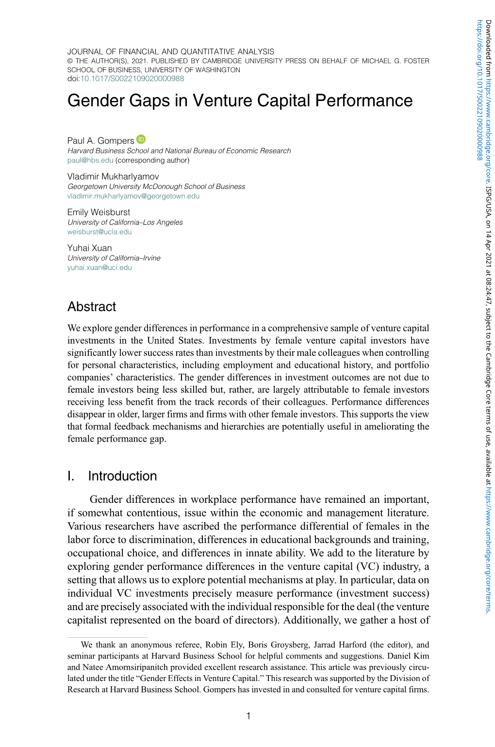 Gender Gaps in Venture Capital Performance