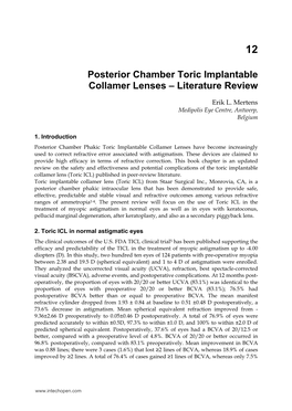 Posterior Chamber Toric Implantable Collamer Lenses – Literature Review