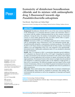 Ecotoxicity of Disinfectant Benzalkonium Chloride and Its Mixture with Antineoplastic Drug 5-Fluorouracil Towards Alga Pseudokirchneriella Subcapitata