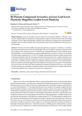 Bi-Pinnate Compound Serianthes Nelsonii Leaf-Level Plasticity Magniﬁes Leaﬂet-Level Plasticity