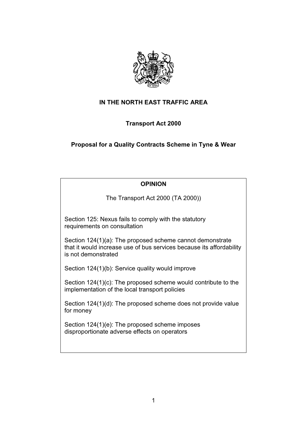 Board Report on the Proposed Tyne and Wear