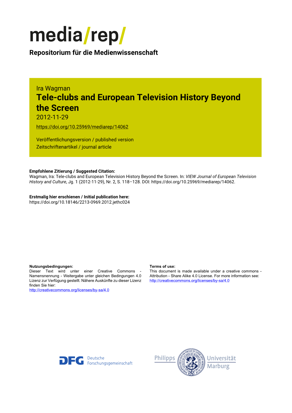 Tele-Clubs and European Television History Beyond the Screen 2012-11-29