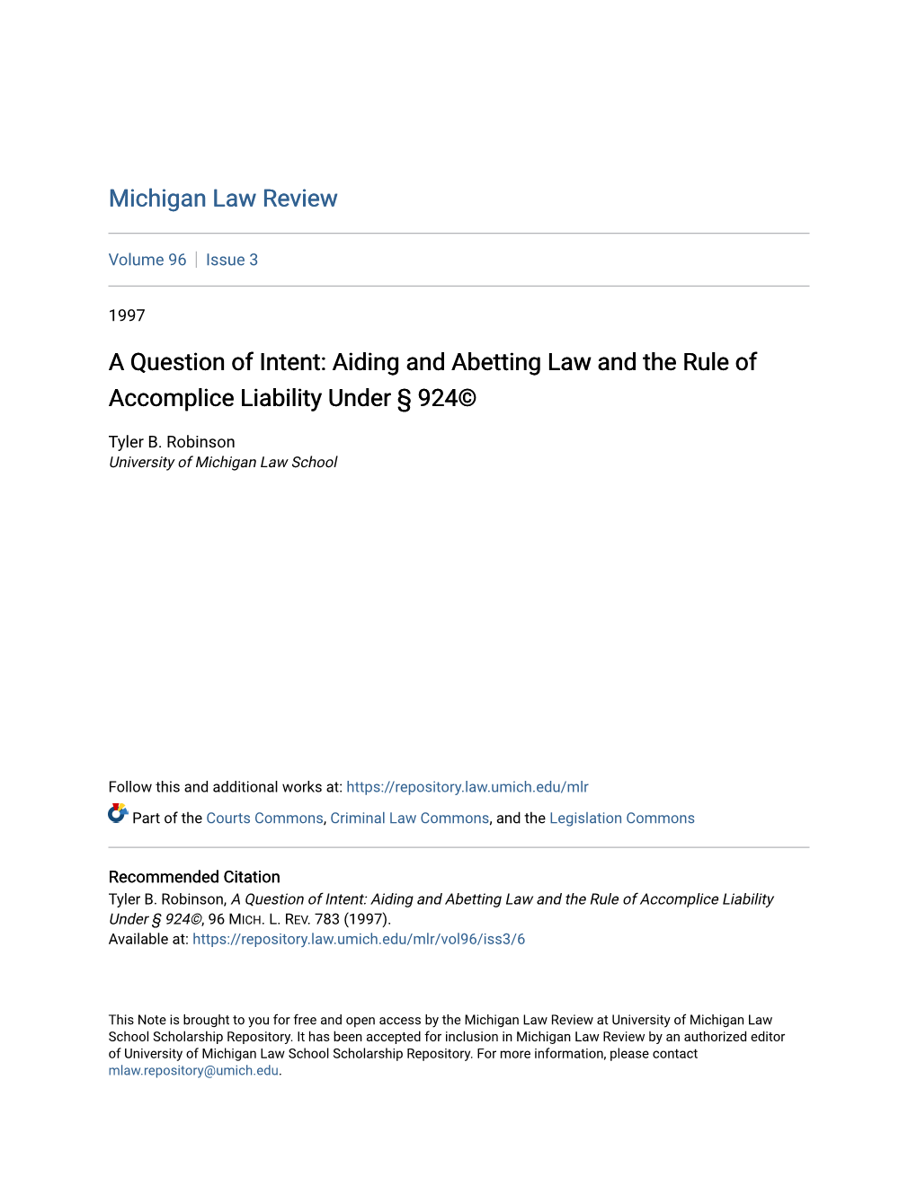 Aiding and Abetting Law and the Rule of Accomplice Liability Under § 924©