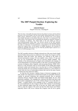 The 2007 Punjab Election: Exploring the Verdict