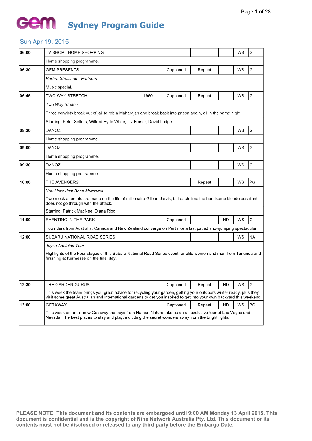 Sydney Program Guide