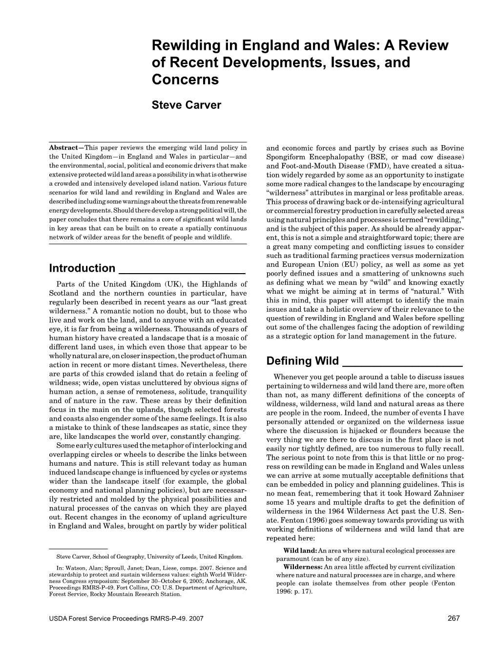 Rewilding in England and Wales: a Review of Recent Developments, Issues, and Concerns