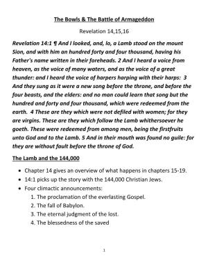 The Bowls & the Battle of Armageddon Revelation 14,15,16