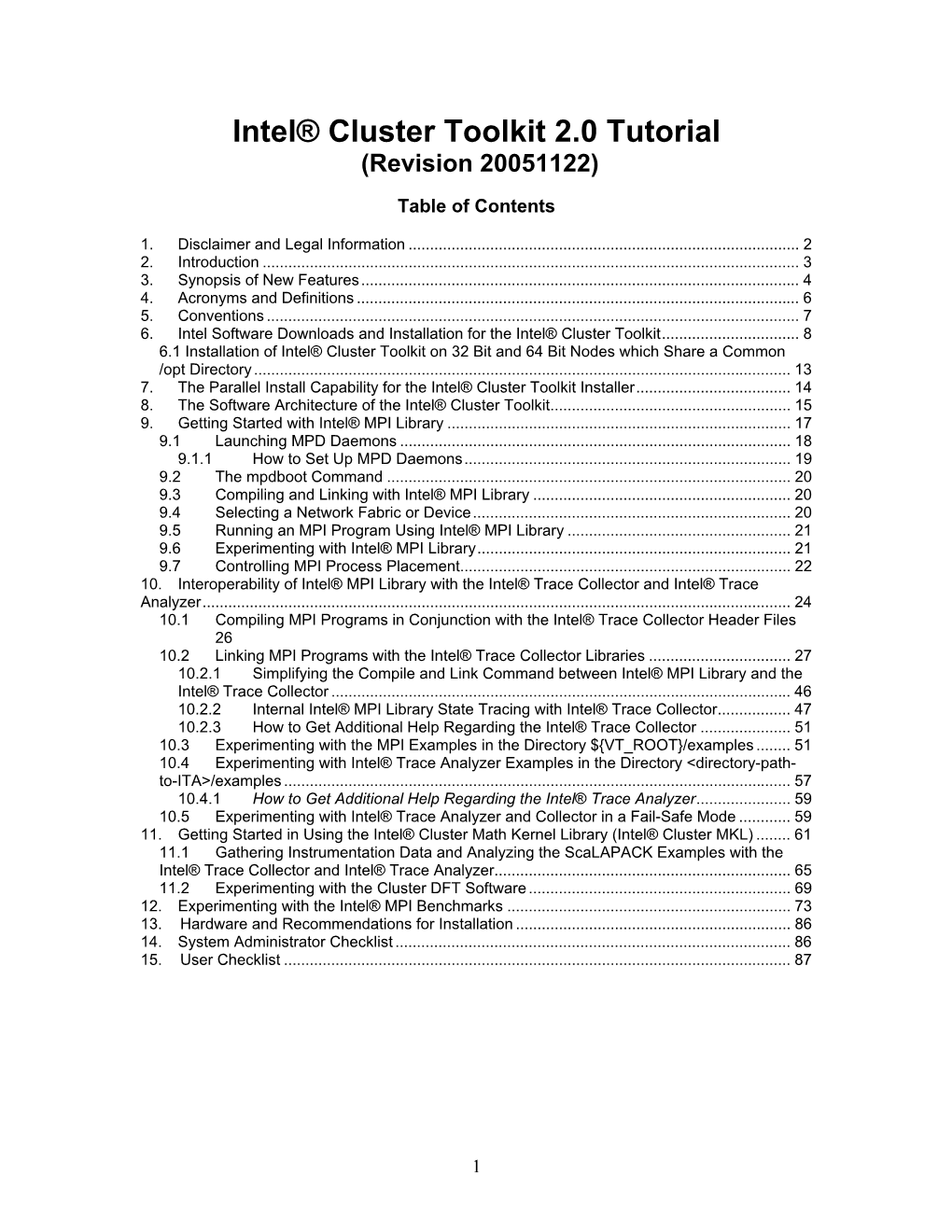 Intel® Cluster Toolkit 2.0 Tutorial (Revision 20051122)