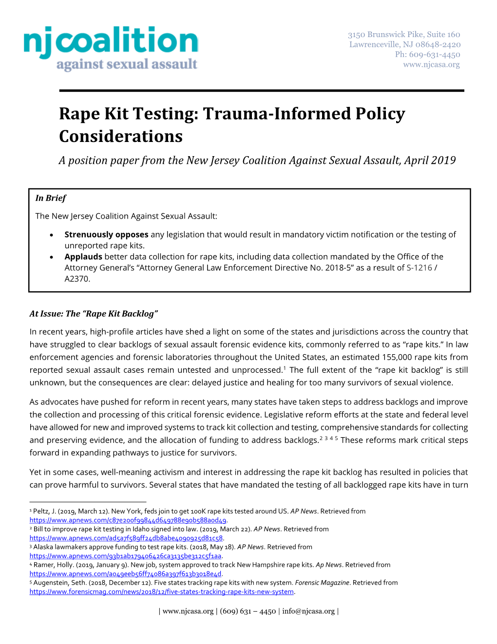 Rape Kit Testing: Trauma-Informed Policy Considerations