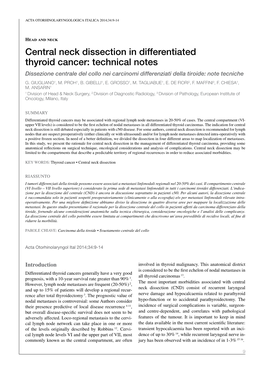Central Neck Dissection in Differentiated Thyroid Cancer: Technical Notes Dissezione Centrale Del Collo Nei Carcinomi Differenziati Della Tiroide: Note Tecniche G