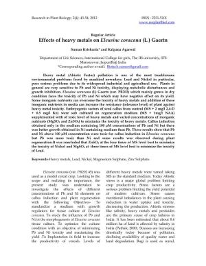Effects of Heavy Metals on Eleusine Coracana (L.) Gaertn