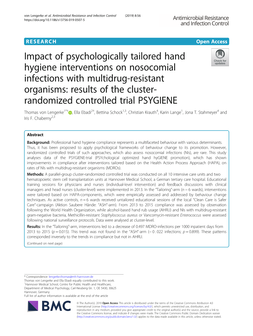 Impact of Psychologically Tailored Hand Hygiene Interventions On