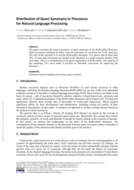 Distribution of Quasi-Synonyms in Thesaurus for Natural Language Processing