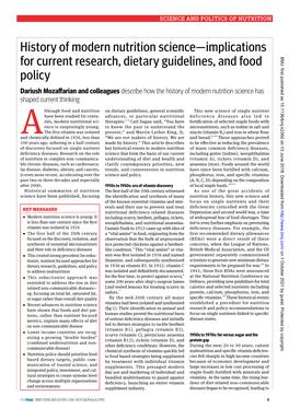 History of Modern Nutrition Science—Implications for Current Research, Dietary Guidelines, and Food Policy