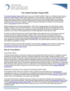The Limited Test Ban Treaty (LTBT)