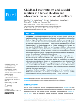 Childhood Maltreatment and Suicidal Ideation in Chinese Children and Adolescents: the Mediation of Resilience