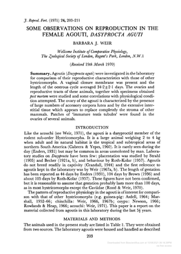 Some Observations on Reproduction in the Female Agouti, Dasyprocta Aguti Barbara J