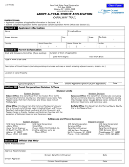 ADOPT-A-TRAIL PERMIT APPLICATION CANALWAY TRAIL INSTRUCTIONS: • Applicant Completes All Applicable Information in Sections I & II