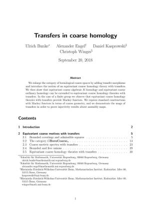 Transfers in Coarse Homology