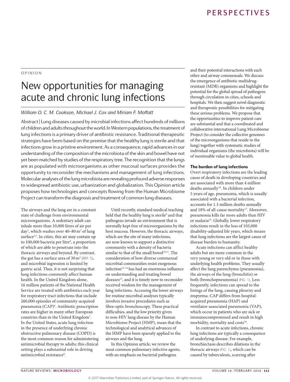 New Opportunities for Managing Acute and Chronic Lung Infections